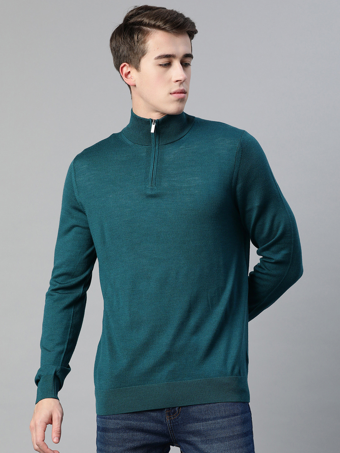 

Marks & Spencer Pure Wool Half Zipper Pullover, Teal