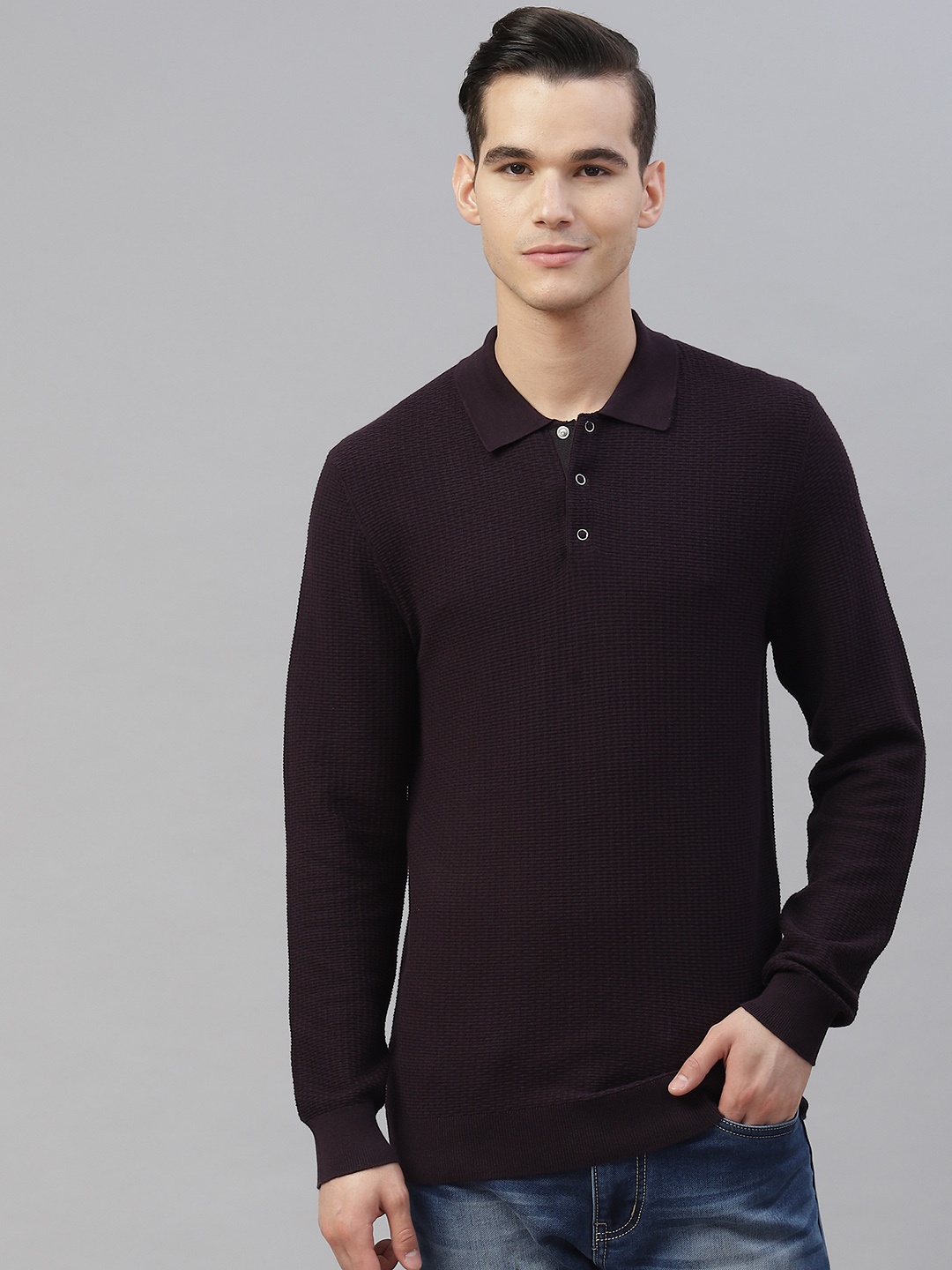 

Marks & Spencer Autograph Men Purple Geometric Self Design Pullover