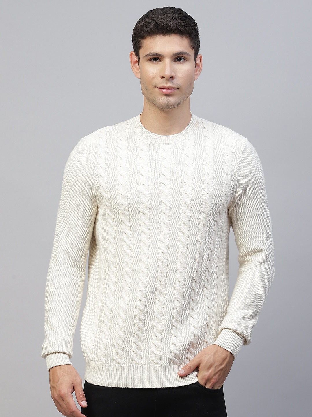 

Marks & Spencer Men Off White Cable Knit Pullover