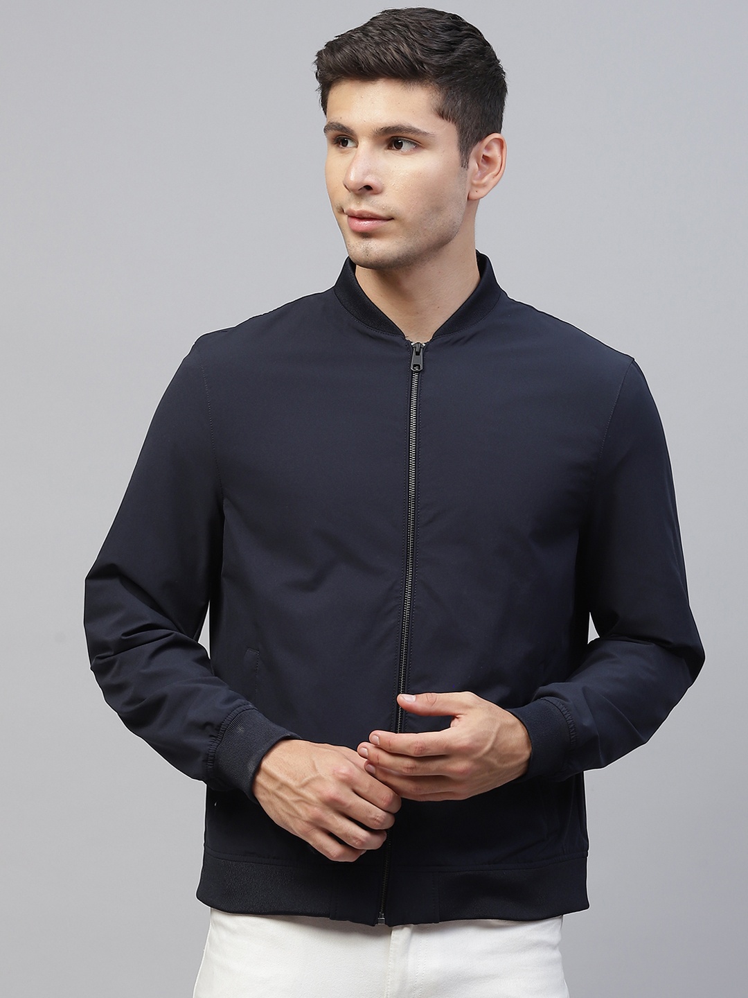 

Marks & Spencer Men Navy Blue Water Resistant Bomber Jacket