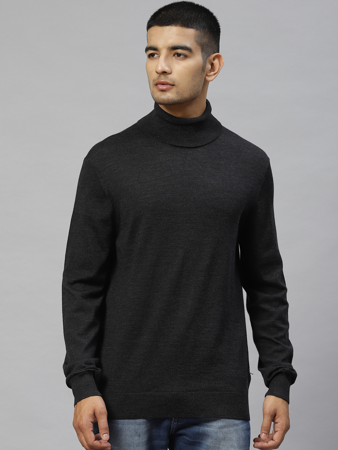 

Marks & Spencer Men Charcoal Solid Pure Wool Turtle Neck Pullover