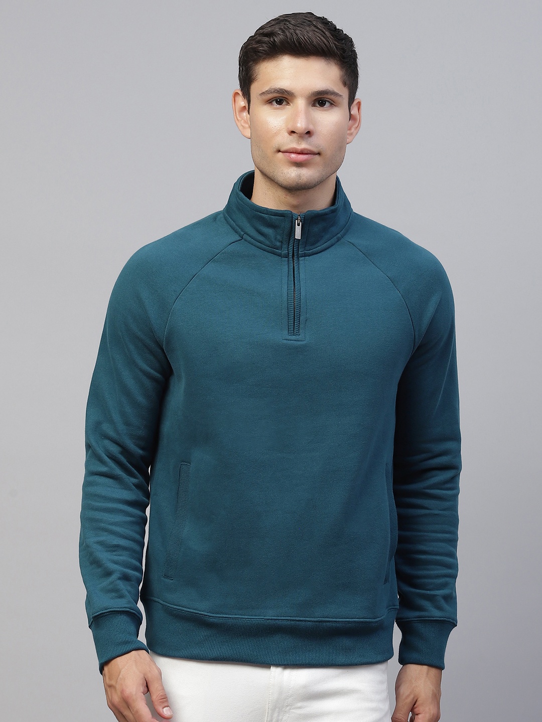 

Marks & Spencer Men Teal Blue Solid Pure Cotton Sweatshirt
