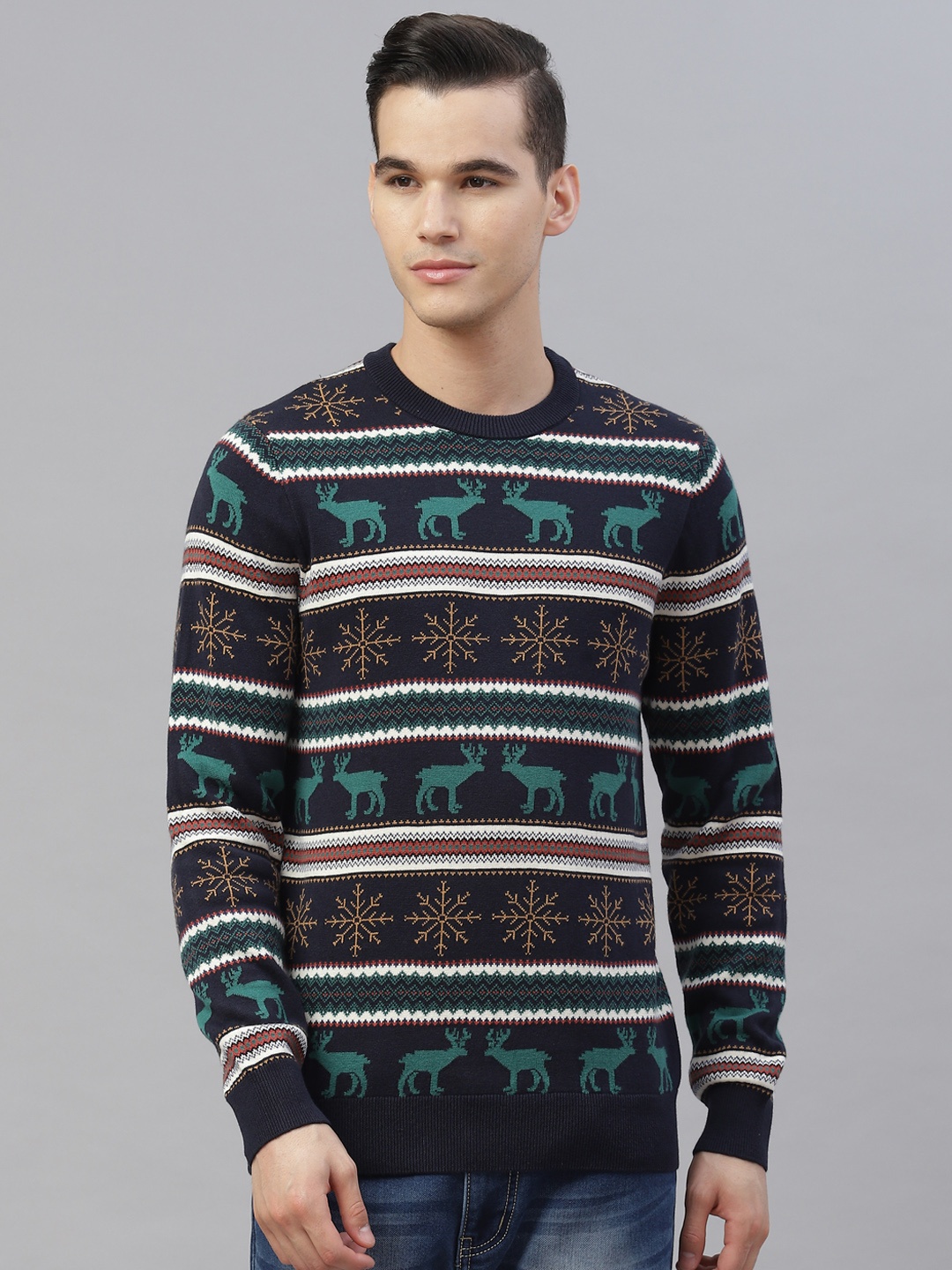 

Marks & Spencer Men Pure Cotton Fair Isle Self Design Pullover, Navy blue