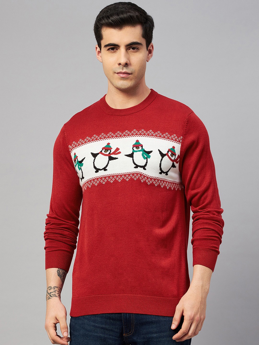 

Marks & Spencer Men Red Pure Acrylic Self-Design Pullover