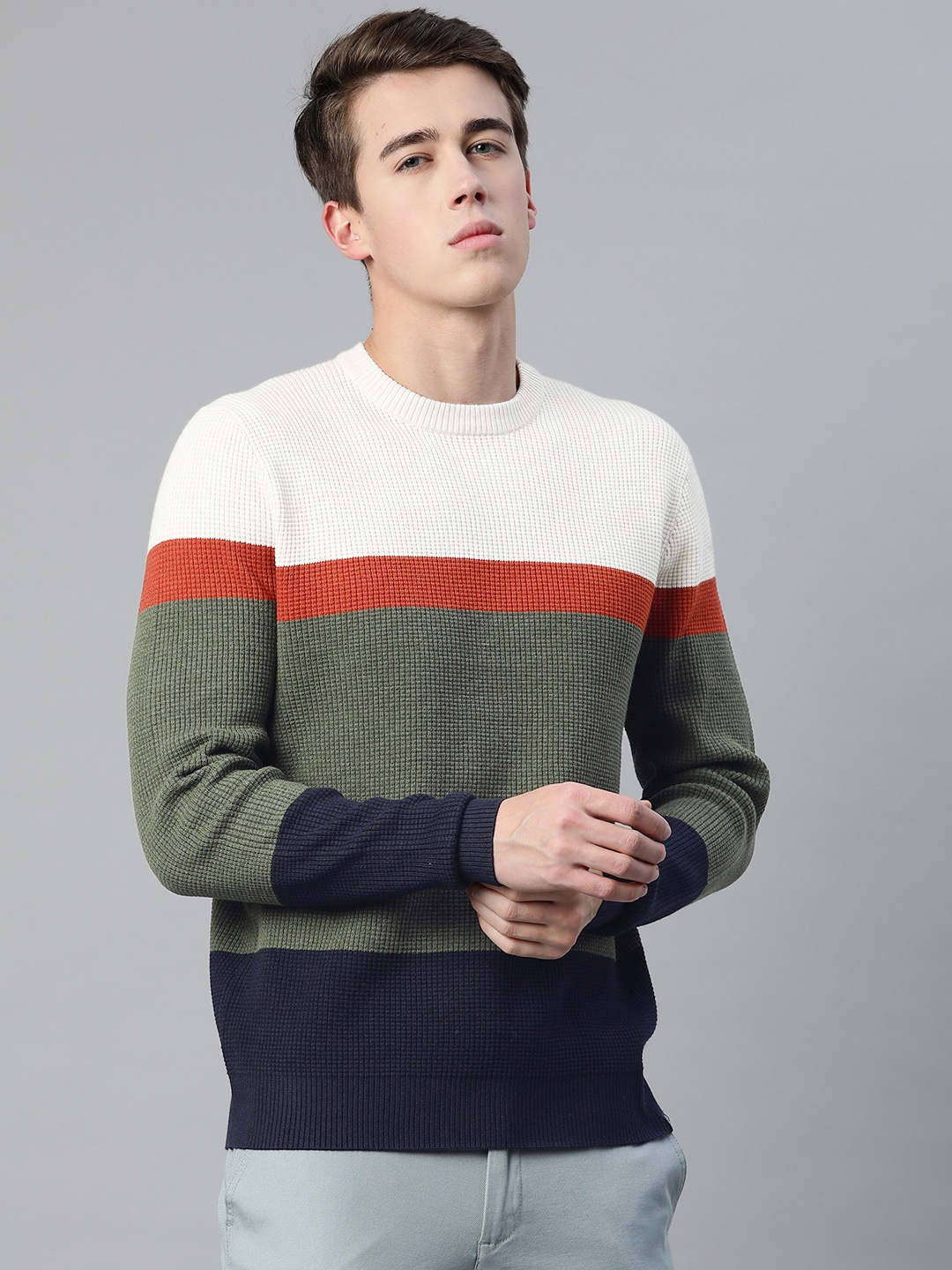 

Marks & Spencer Striped Round Neck Pullover, White