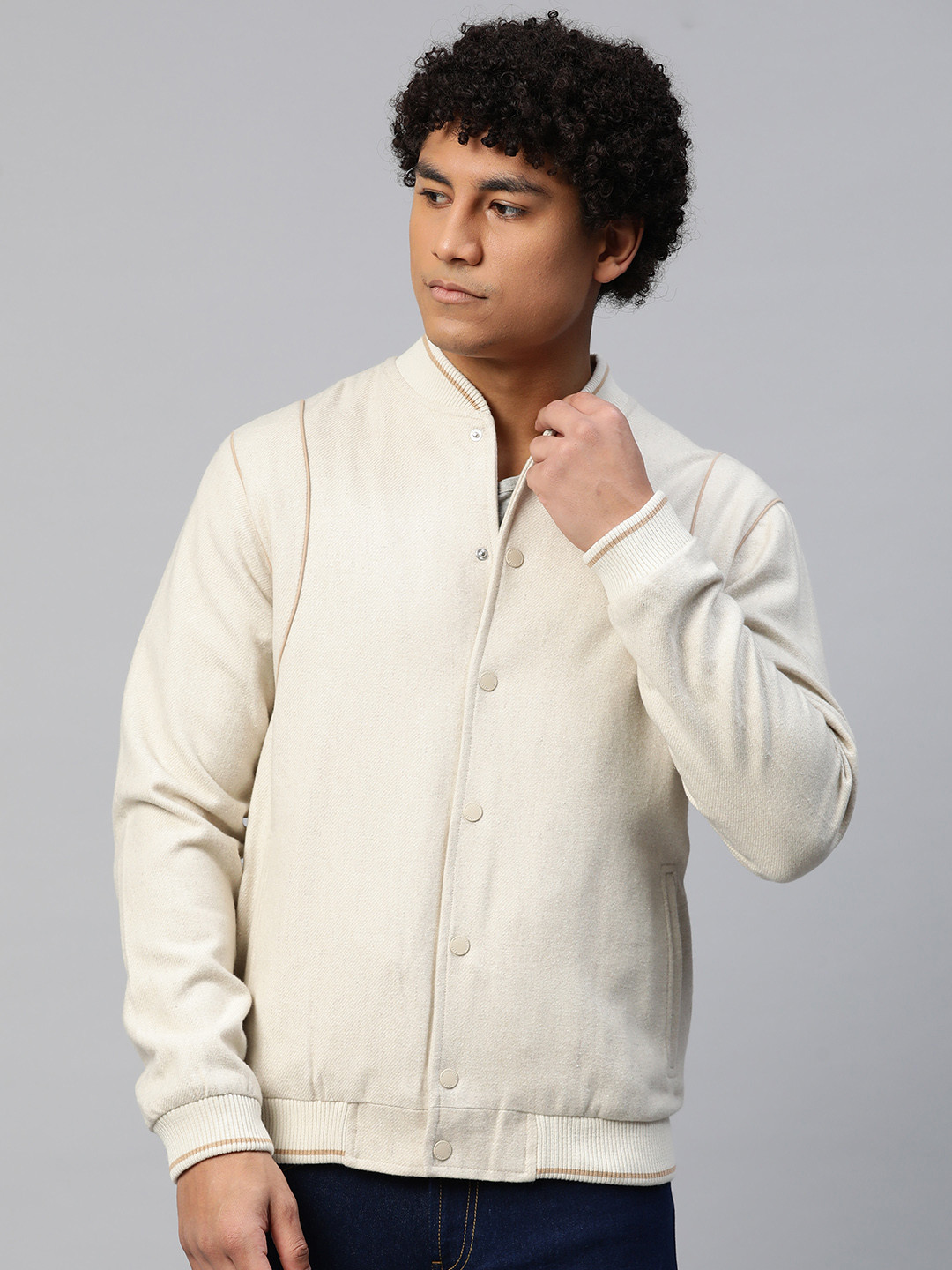 

Marks & Spencer Men Solid Bomber Jacket, Off white