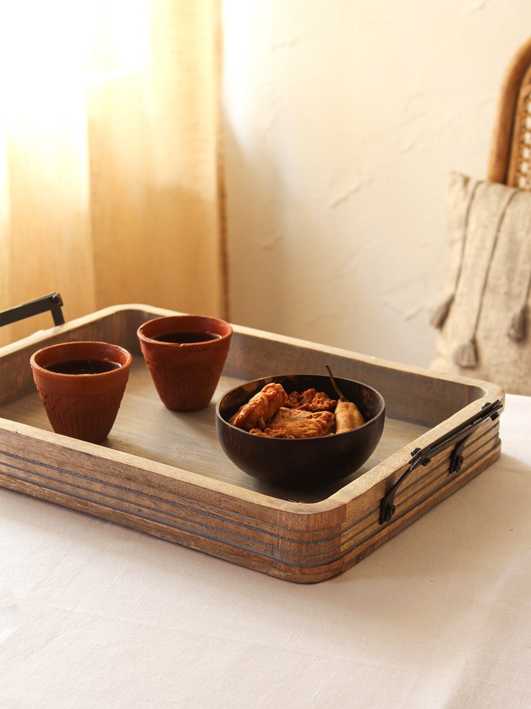 

House This Brown Wooden Serving Tray, White