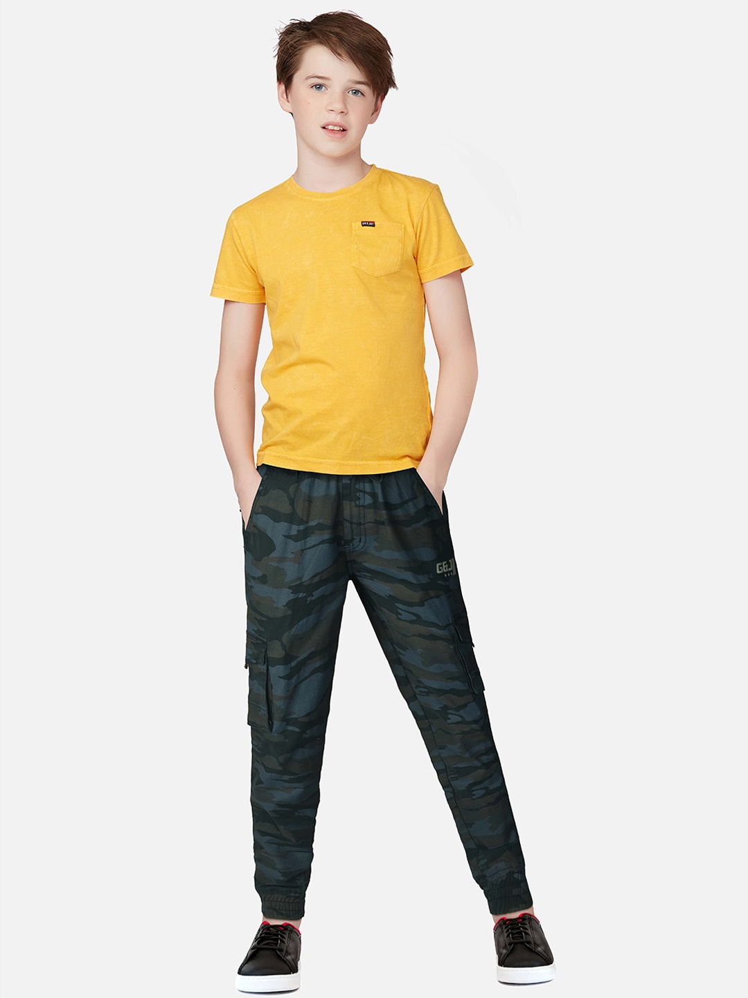 

Gini and Jony Boys Navy Blue Camouflage Printed Cargos Trousers