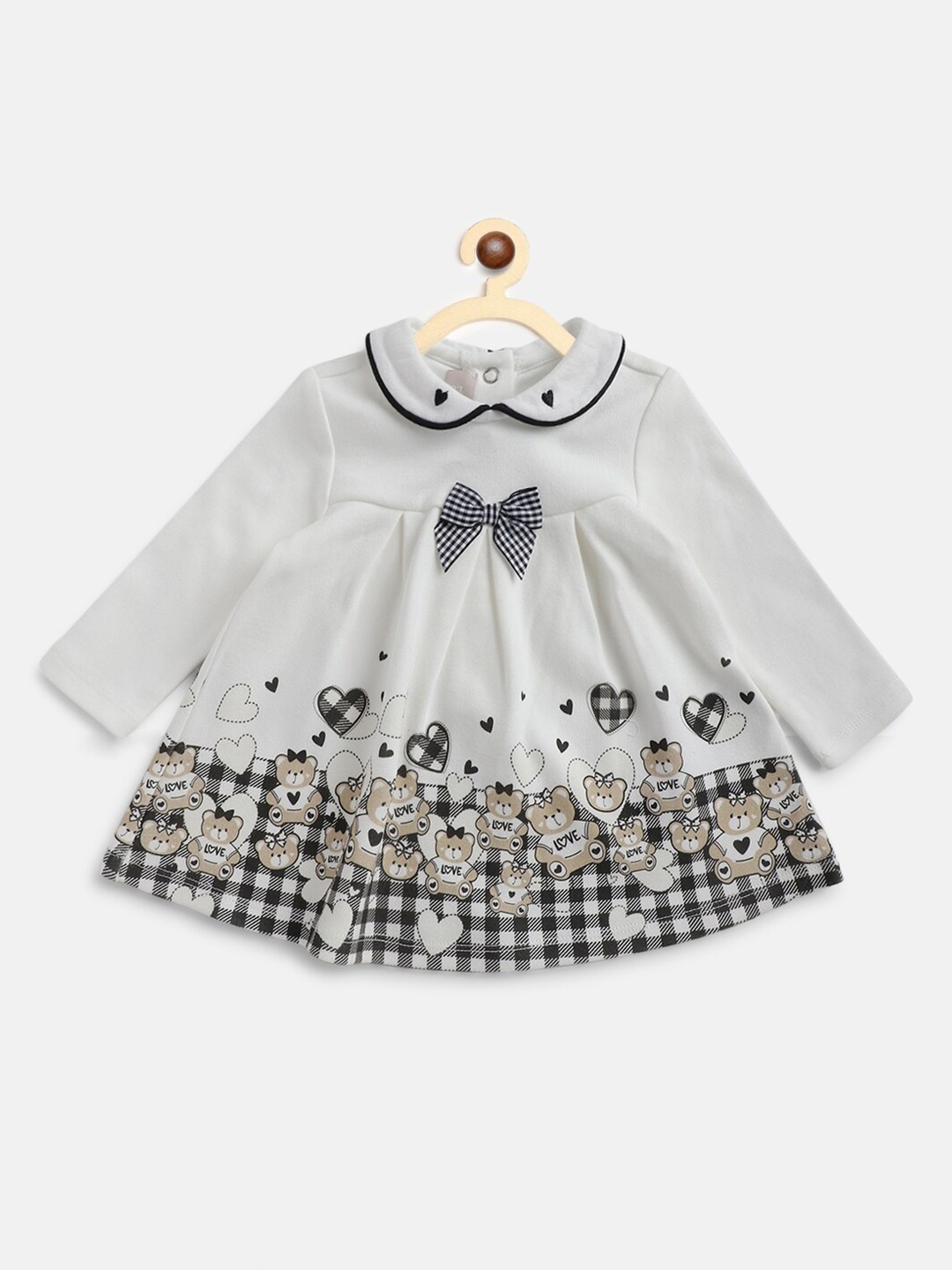 

Chicco Girls White & Black Printed Peter Pan Collar A-Line Dress