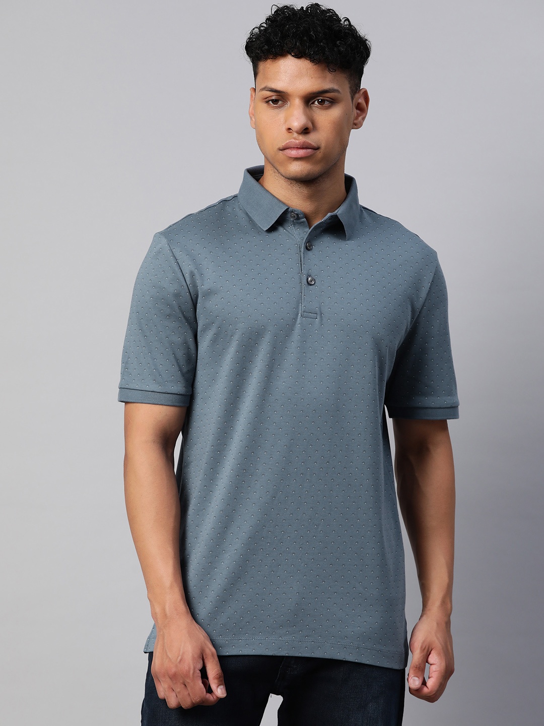 

Marks & Spencer Micro Ditsy Print Pure Cotton Polo T-shirt, Blue