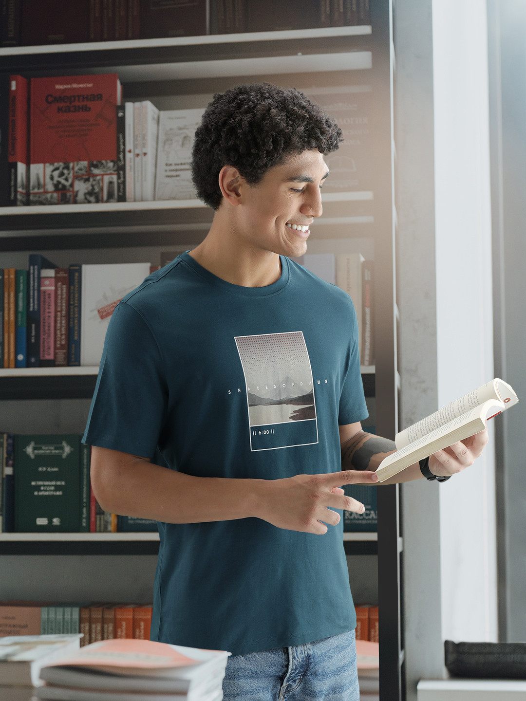 

Marks & Spencer Men Teal Green Printed Pure Cotton T-shirt