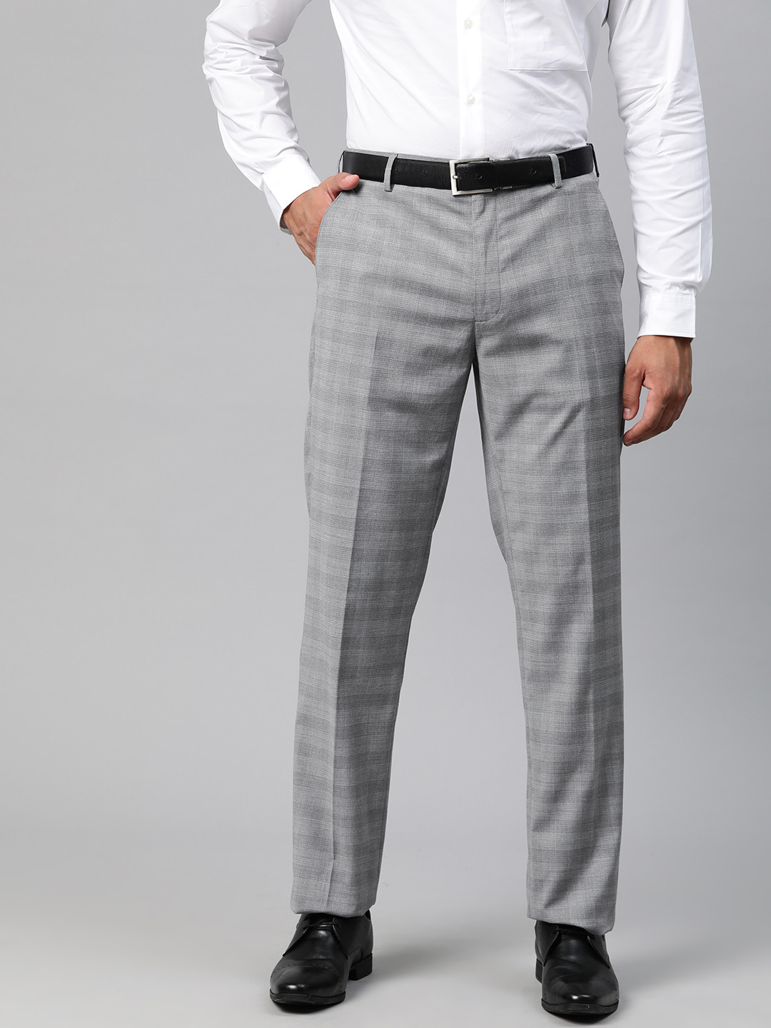 

Marks & Spencer Men Checked Formal Trousers, Grey