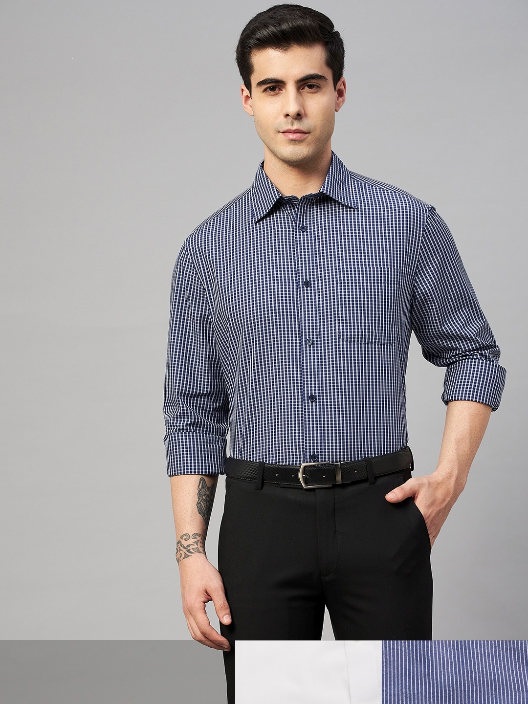 

Marks & Spencer Men Pack of 3 Formal Shirts, Navy blue
