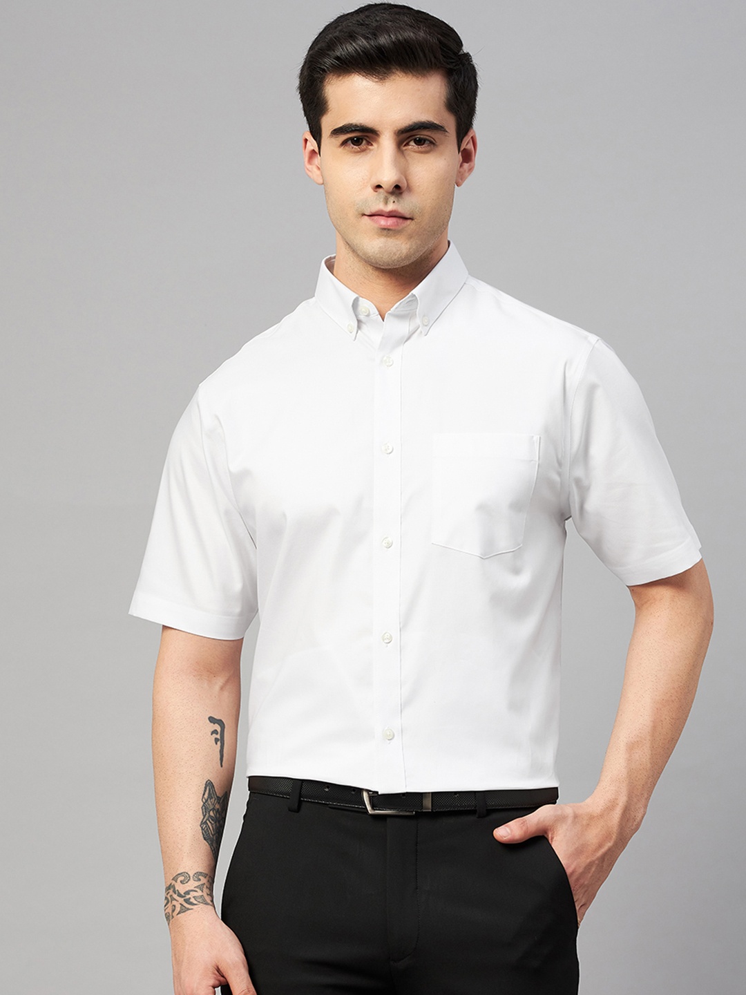 

Marks & Spencer Men White Solid Non-Iron Pure Cotton Formal Shirt