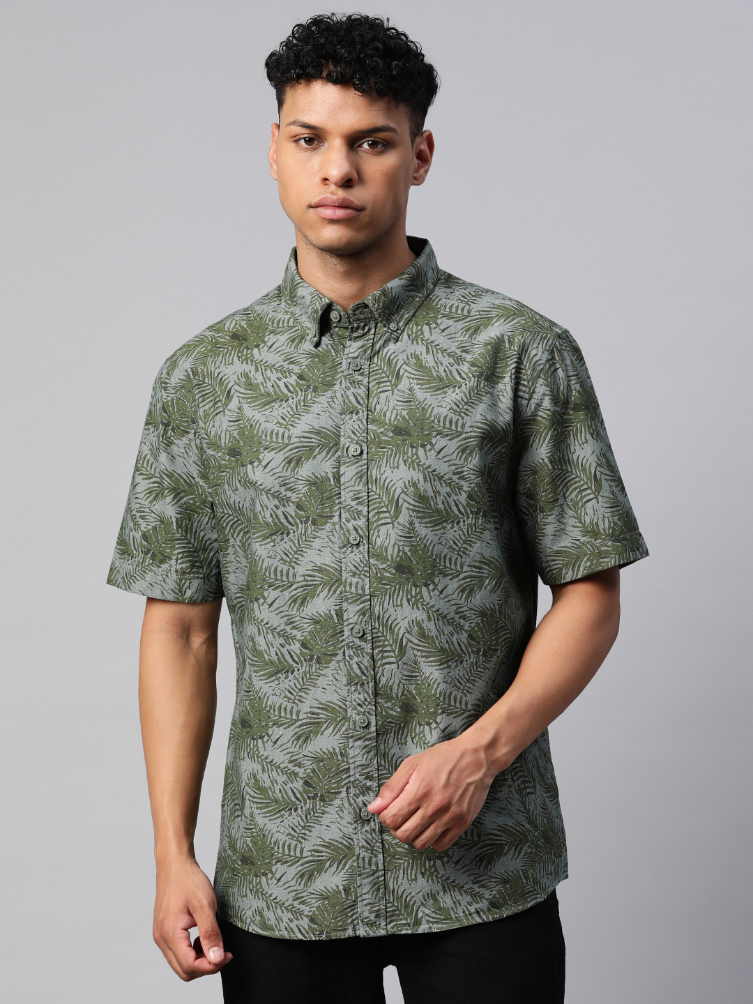 

Marks & Spencer Pure Cotton Tropical Printed Casual Shirt, Green