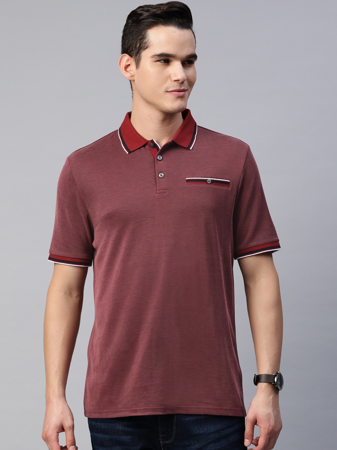 

Marks & Spencer Textured Polo Collar T-shirt, Burgundy