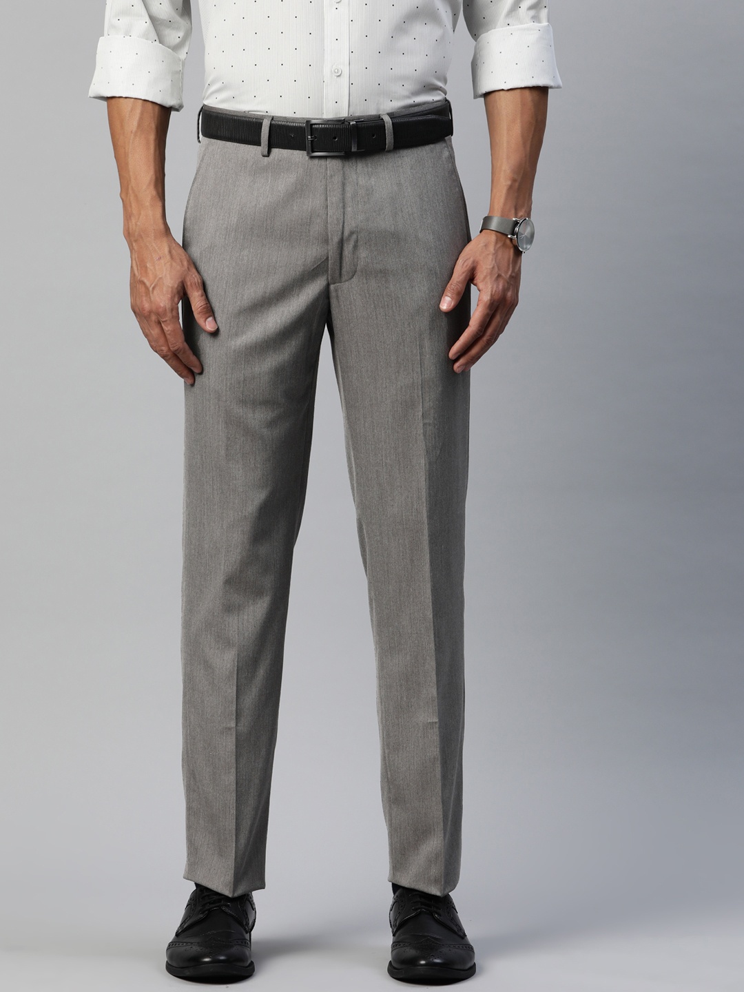 

Marks & Spencer Men Grey Tailored Fit Twill Formal Trousers