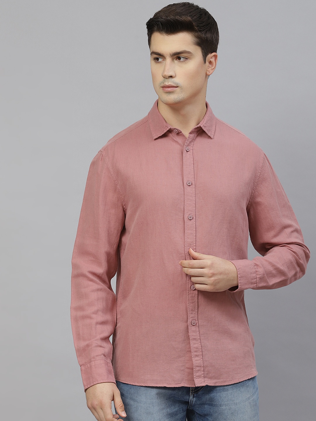 

Marks & Spencer Men Dusty Pink Easy Iron Solid Linen Cotton Relaxed Fit Shirt, Rose