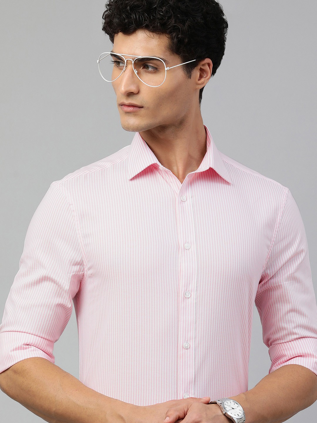 

Marks & Spencer Slim Fit Striped Pure Cotton Formal Shirt, Pink
