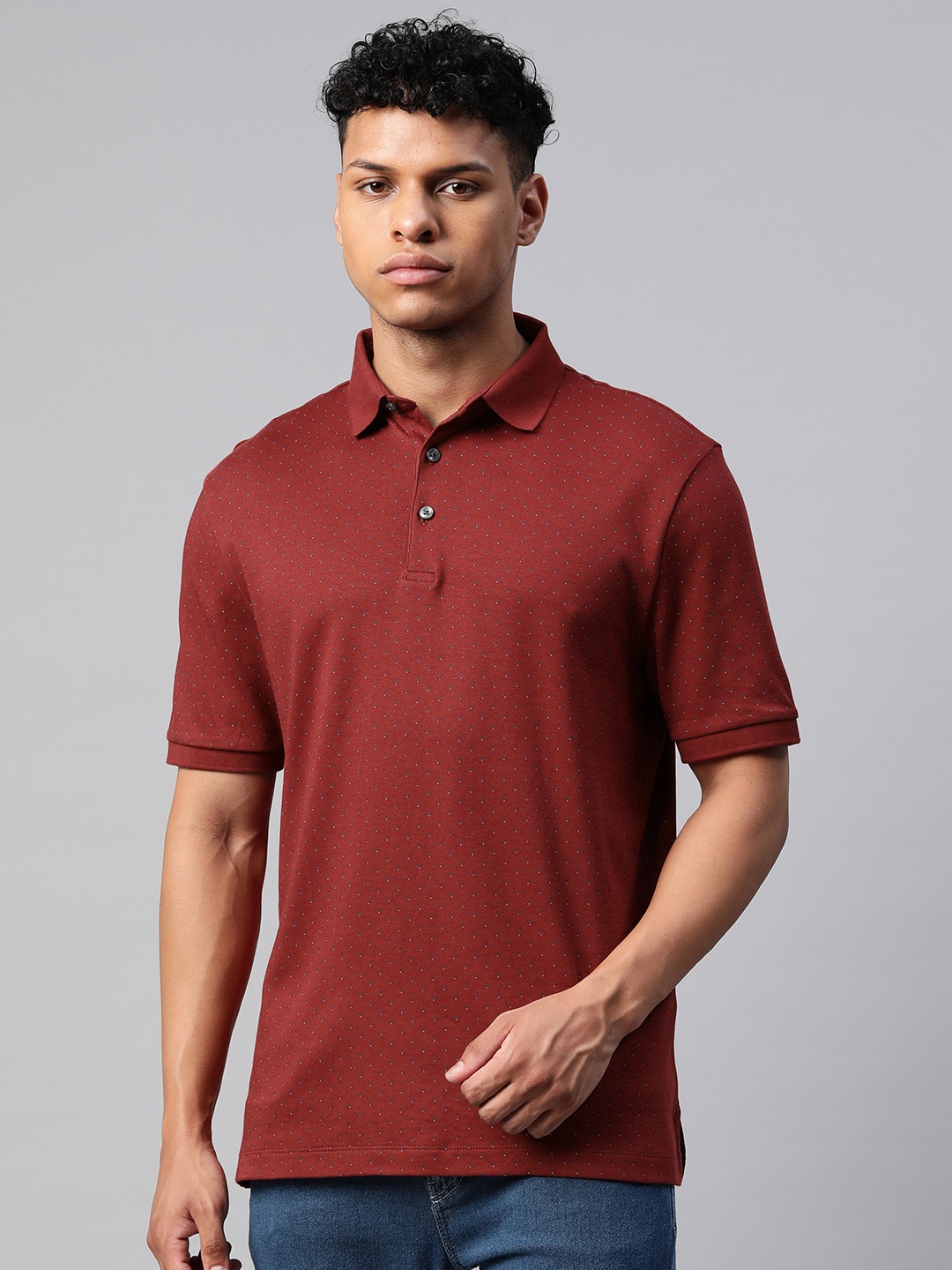 

Marks & Spencer Micro Ditsy Print Pure Cotton Polo T-shirt, Maroon