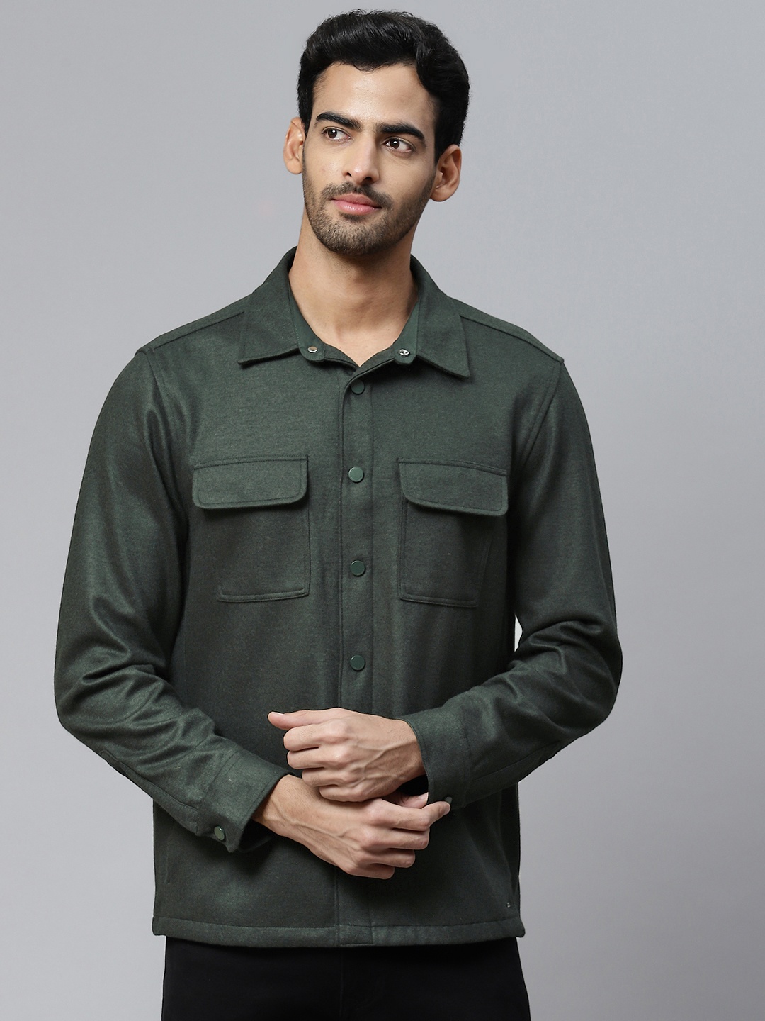 

Marks & Spencer Men Solid Oversized Shacket, Green