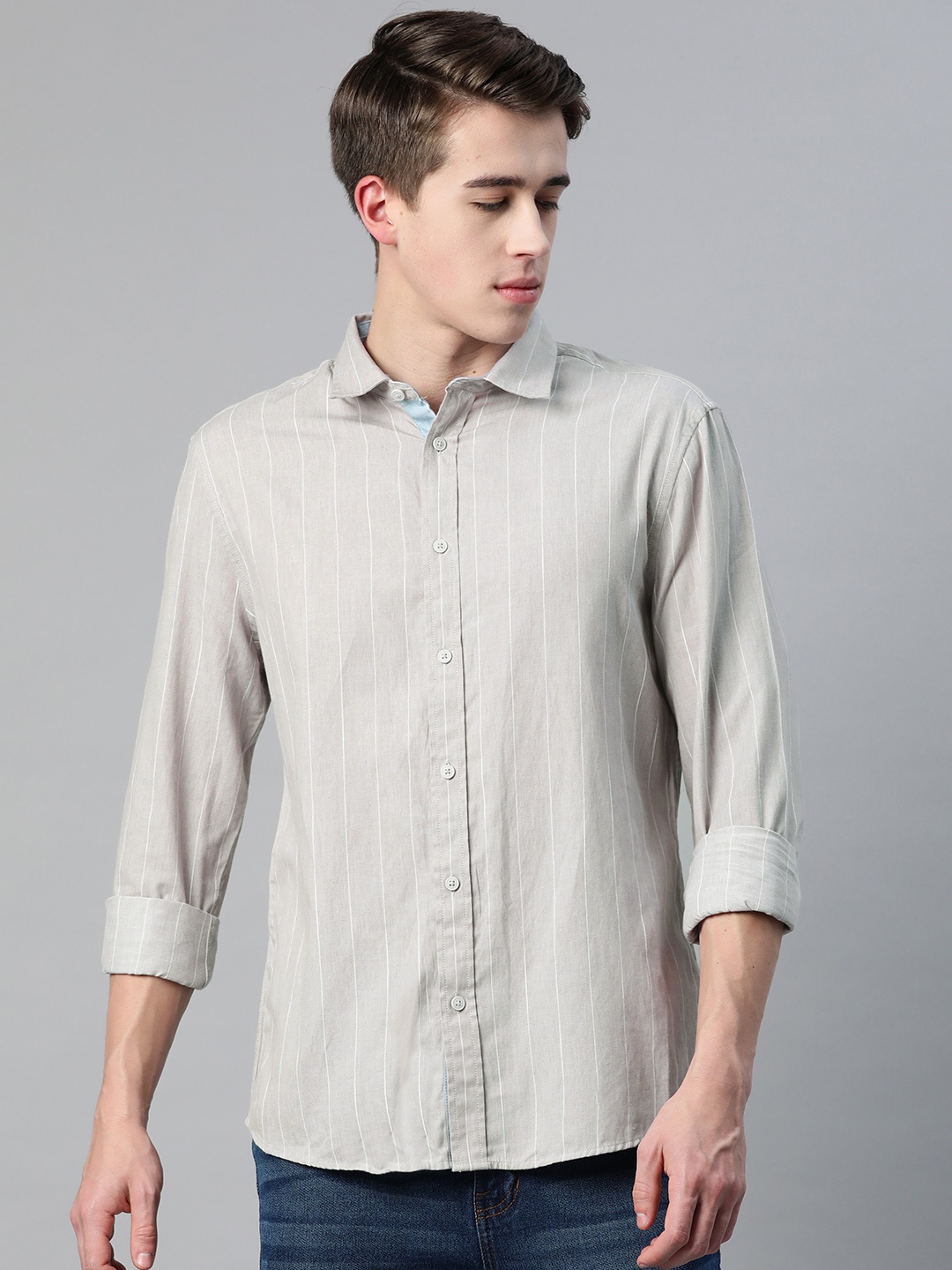 

Marks & Spencer Striped Regular Fit Casual Shirt, Grey