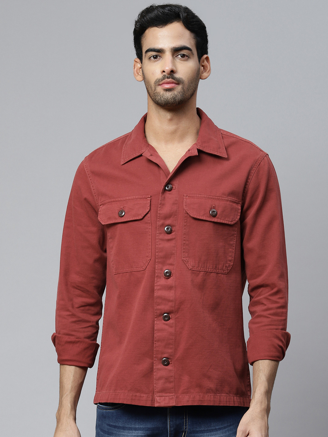 

Marks & Spencer Men Pure Cotton Solid Oversized Shacket, Rust