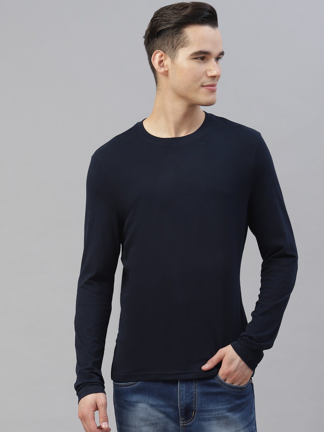 

Marks & Spencer Men Pure Cotton Solid T-shirt, Navy blue