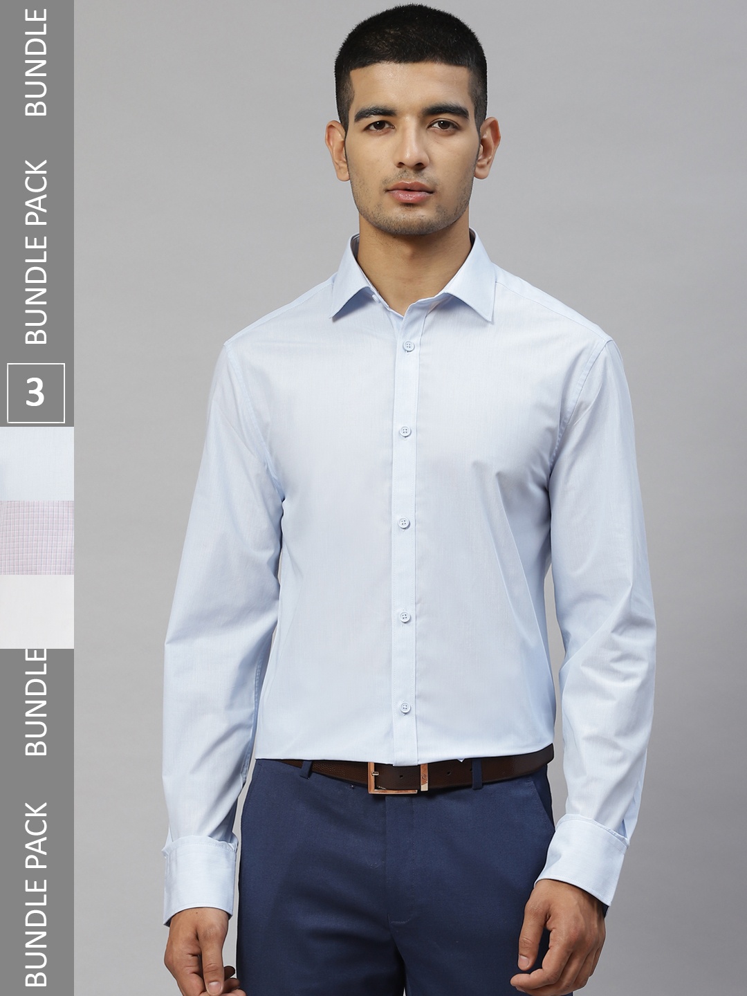 

Marks & Spencer Men Pack of 2 Solid Formal Shirts, Blue