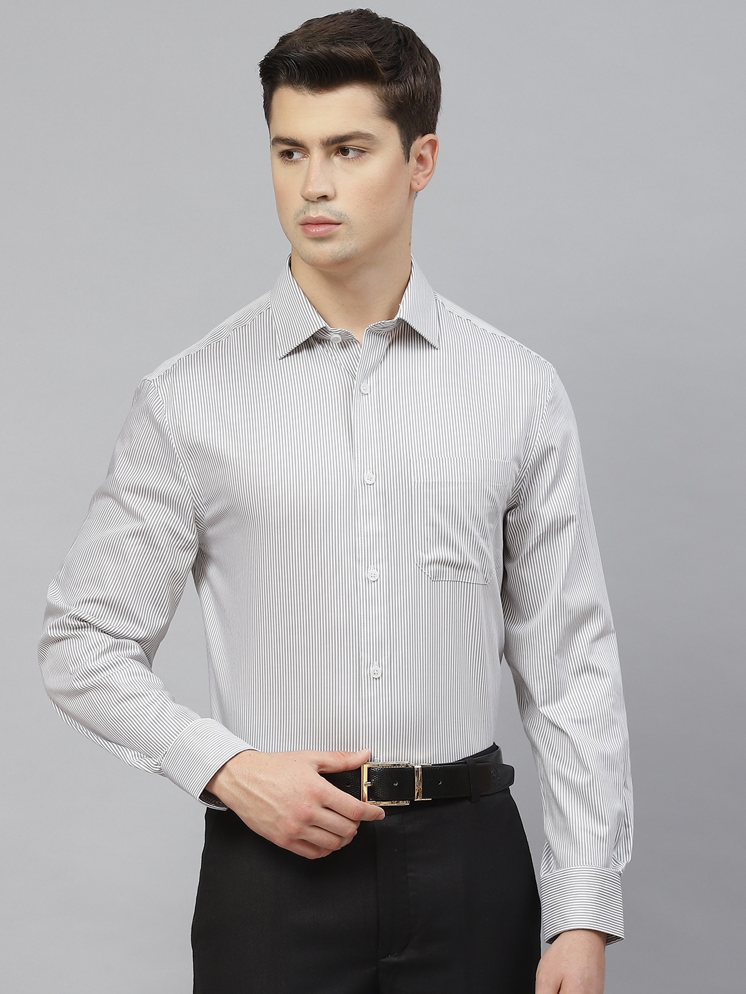 

Marks & Spencer Men White Pure Cotton Striped Formal Shirt