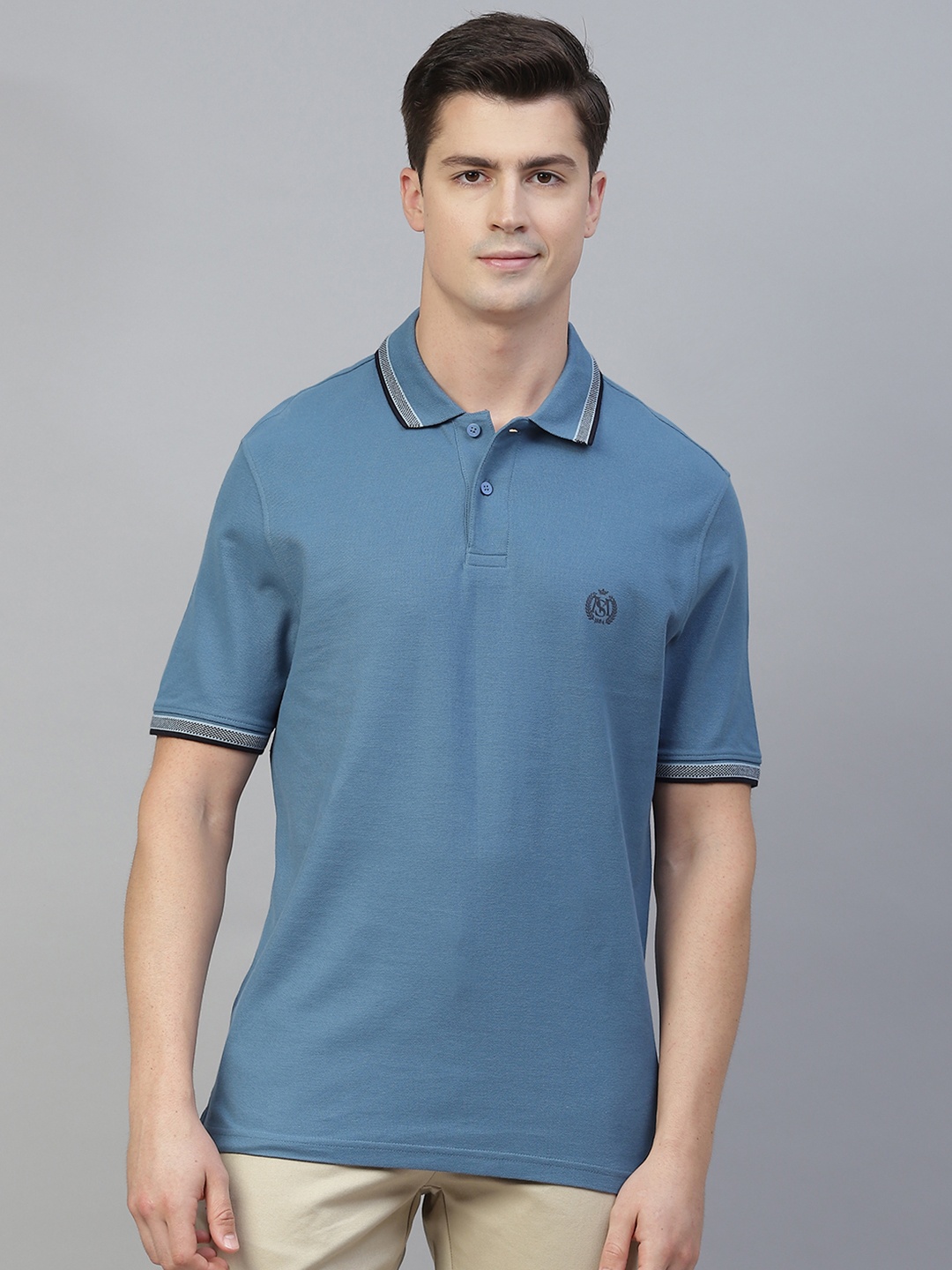 

Marks & Spencer Men Blue Polo Collar Pure Cotton T-shirt