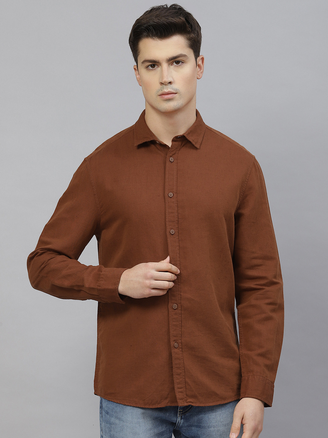 

Marks & Spencer Men Brown Easy Iron Linen Cotton Relaxed Fit Shirt