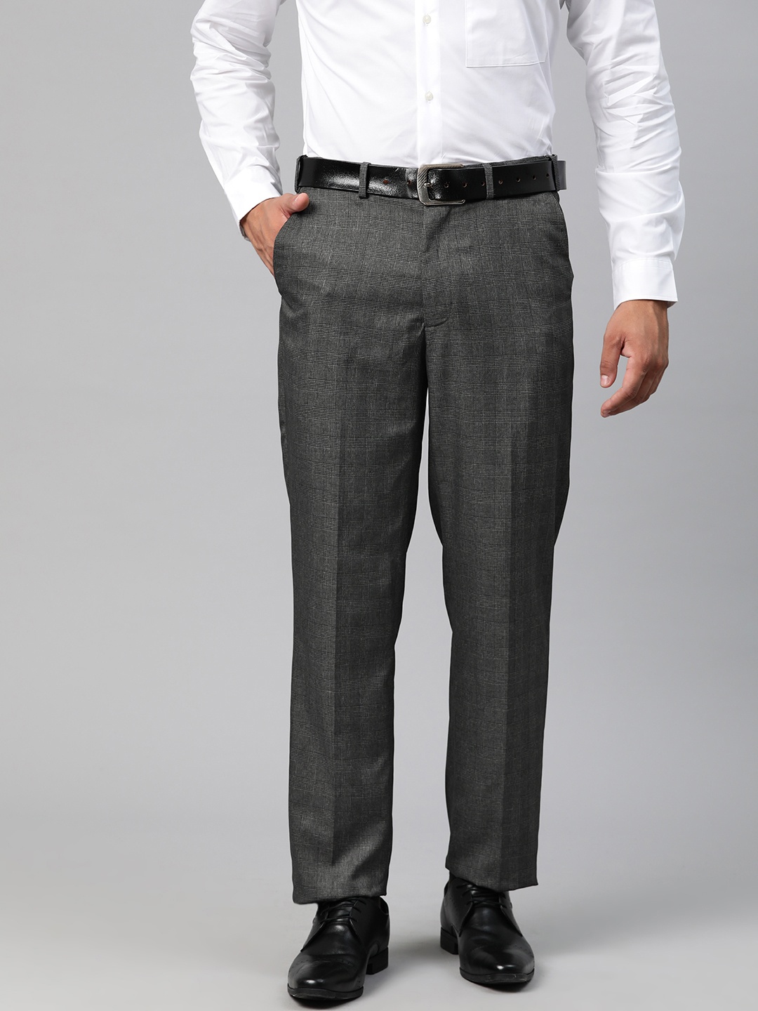 

Marks & Spencer Men Checked Formal Trousers, Charcoal