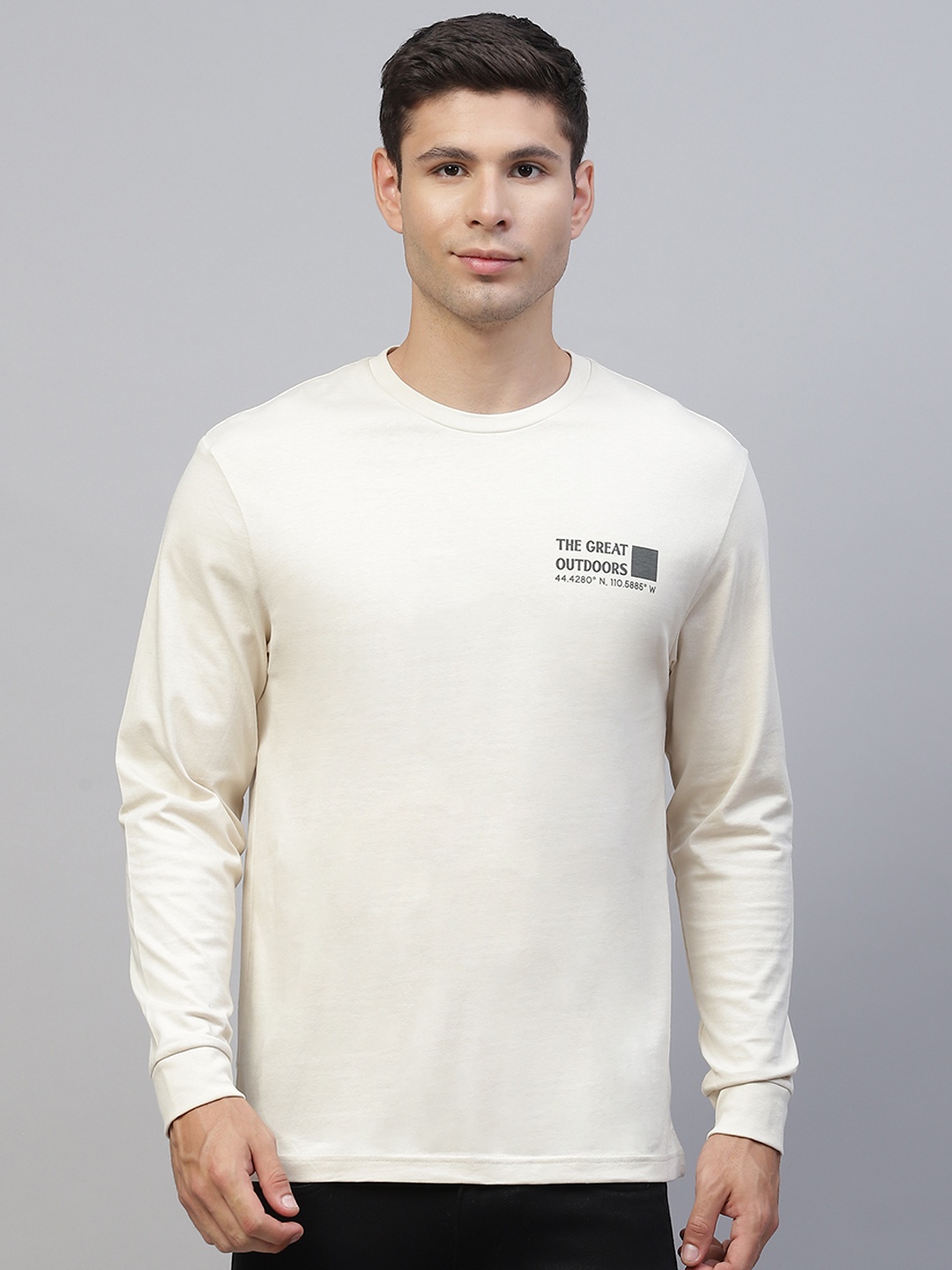 

Marks & Spencer Men Off White & Grey Pure Cotton Printed T-shirt