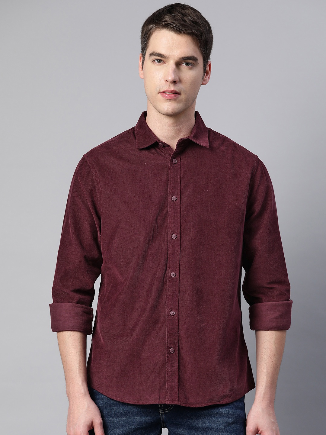 

Marks & Spencer Men Corduory Tartan Checked Cotton Shirt, Maroon