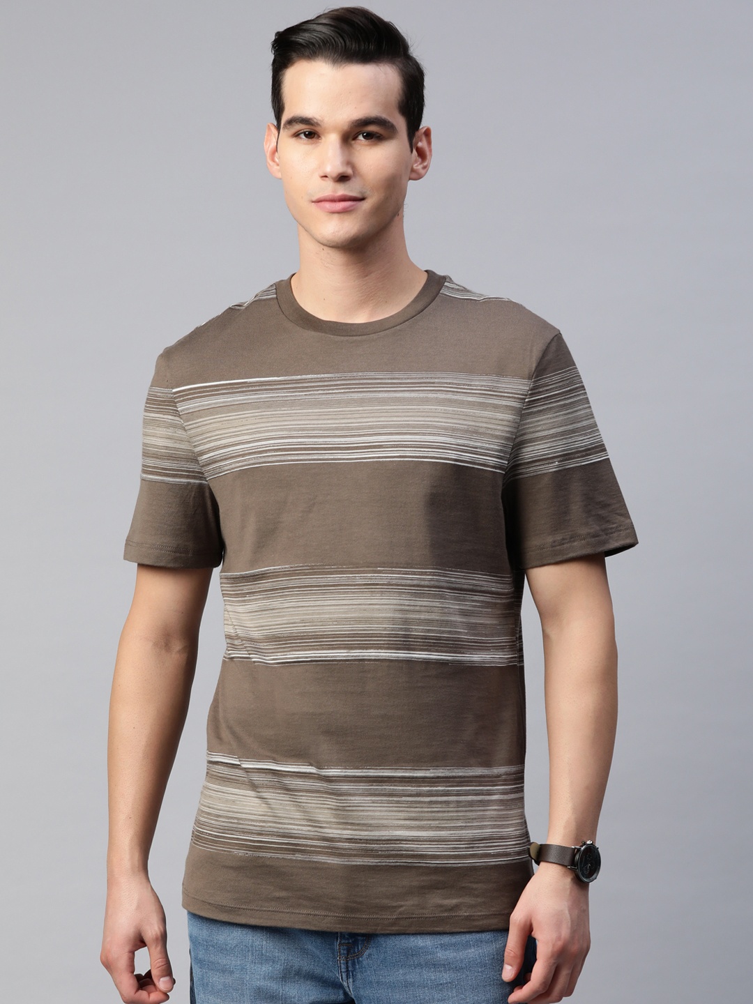 

Marks & Spencer Round Neck Striped T-shirt, Olive