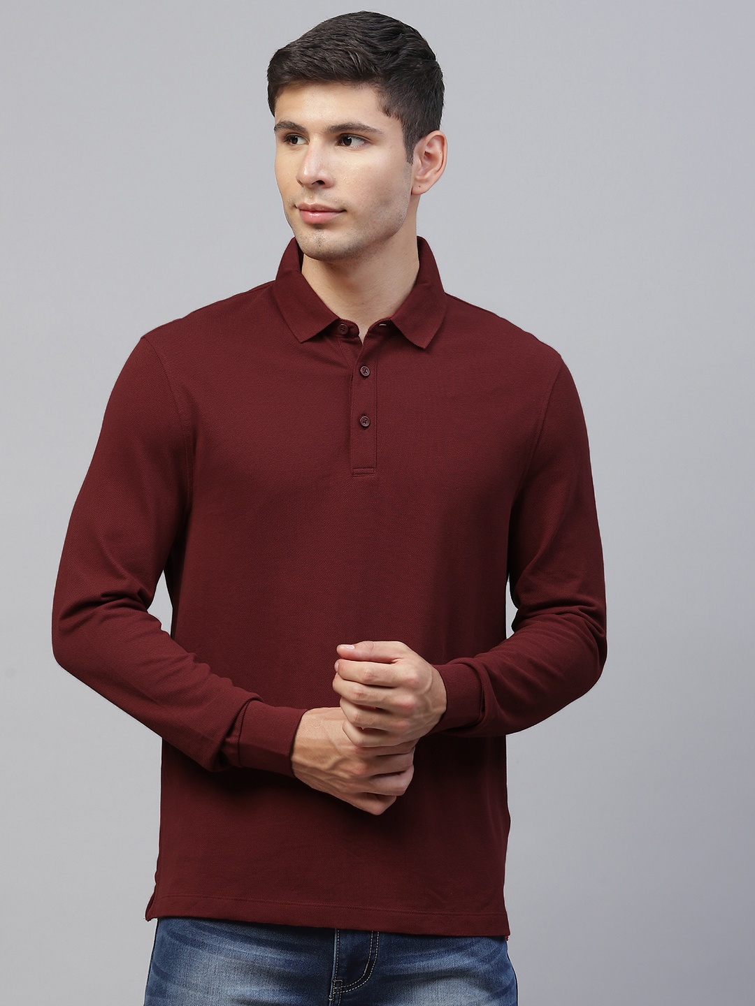 

Marks & Spencer Men Maroon Pure Cotton Polo Collar T-shirt