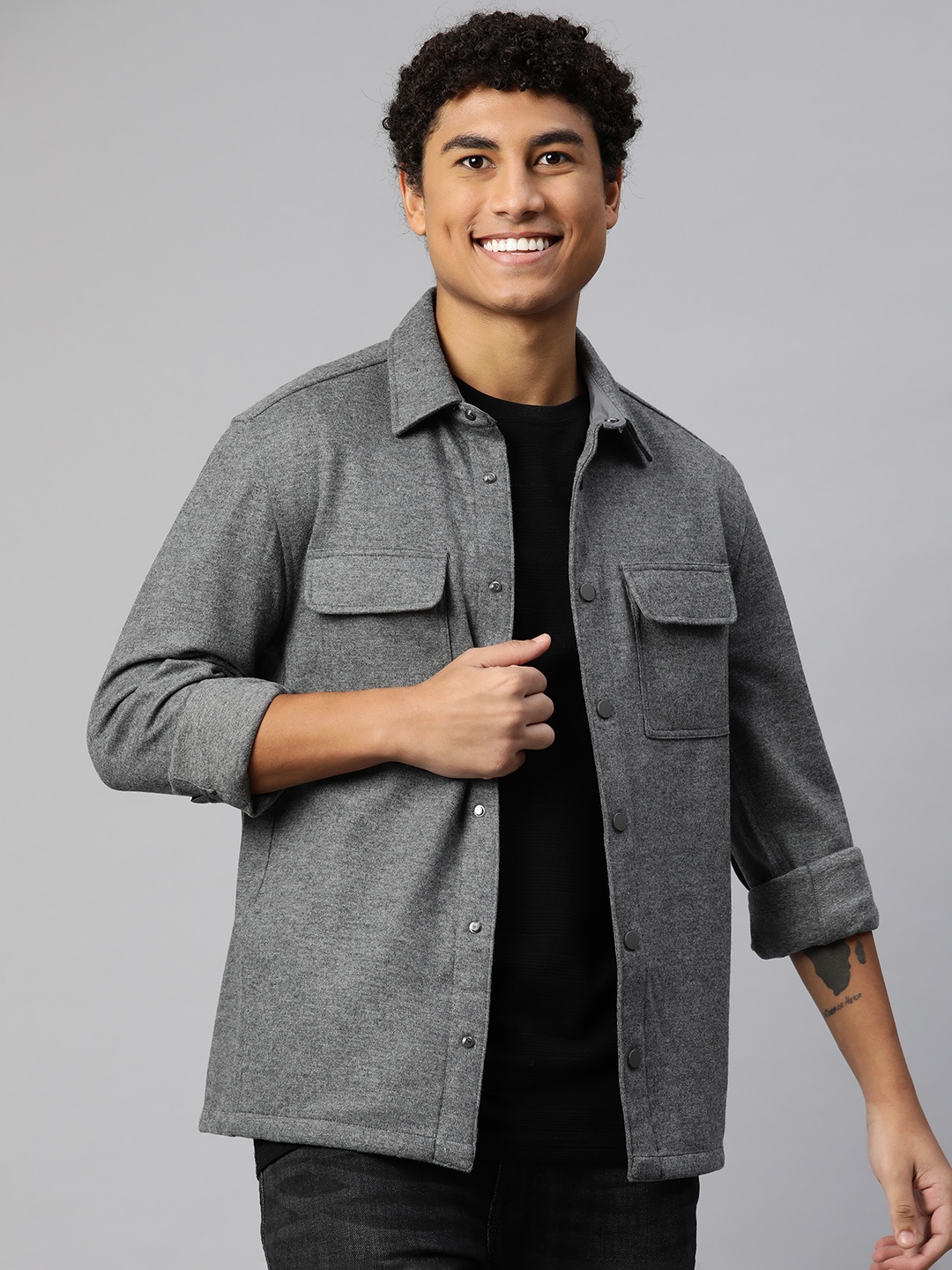 

Marks & Spencer Men Grey Melange Casual Shacket