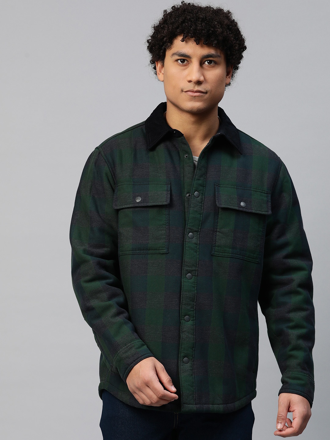 

Marks & Spencer Men Pure Cotton Tartan Checked Shacket, Green