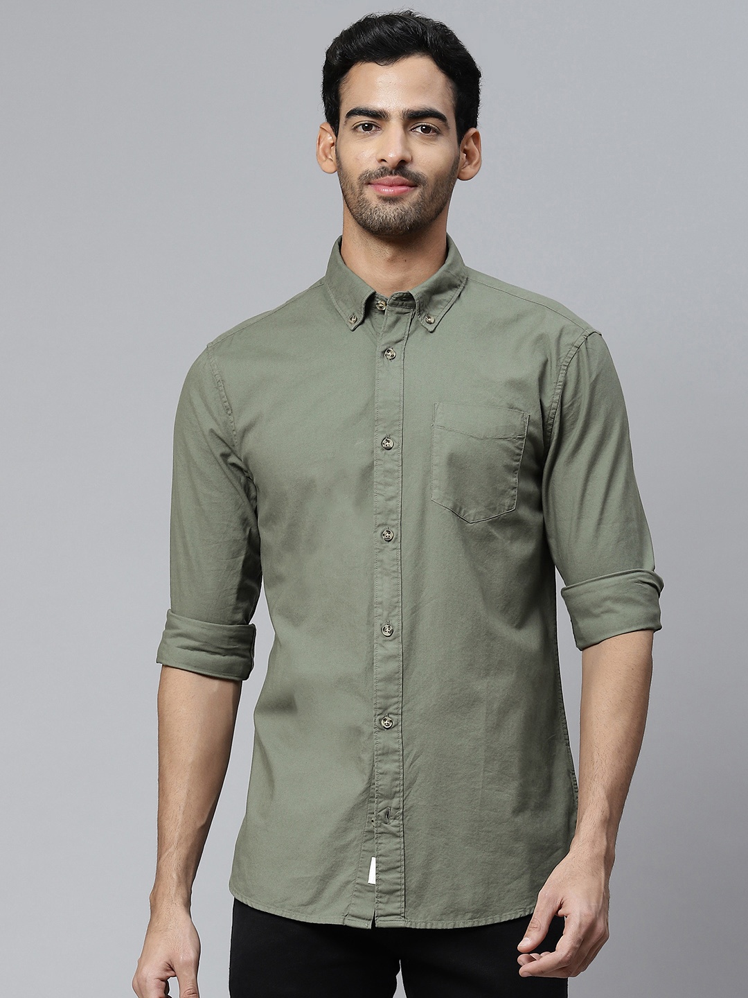 

Marks & Spencer Men Pure Cotton Solid Casual Shirt, Olive