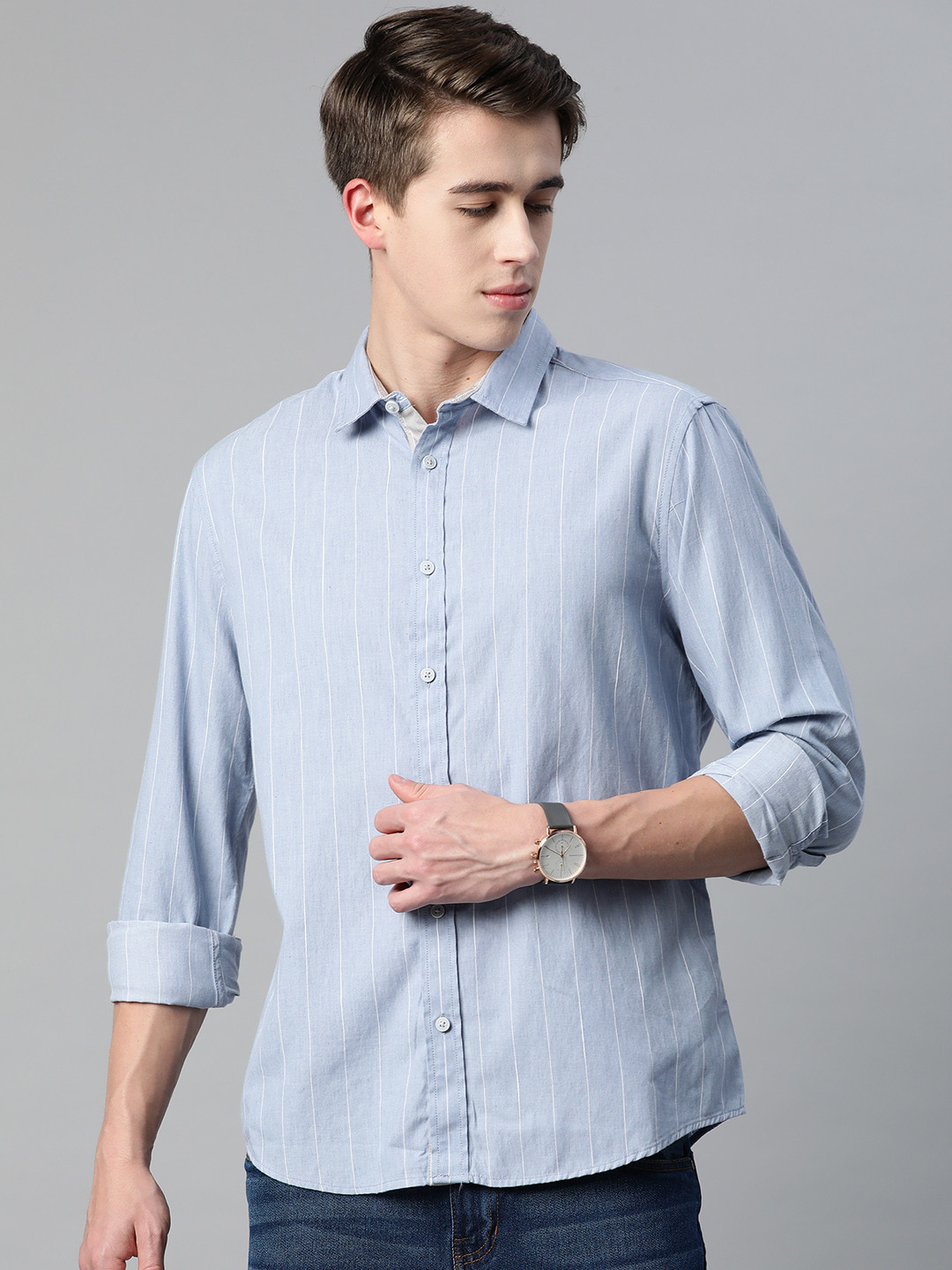 

Marks & Spencer Striped Regular Fit Casual Shirt, Blue