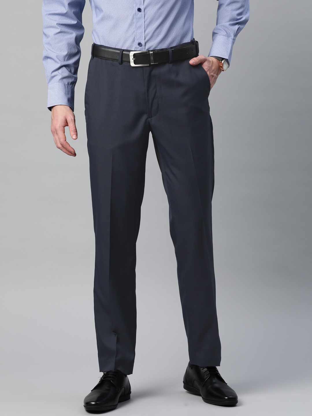 

Marks & Spencer Men Checked Formal Trousers, Navy blue