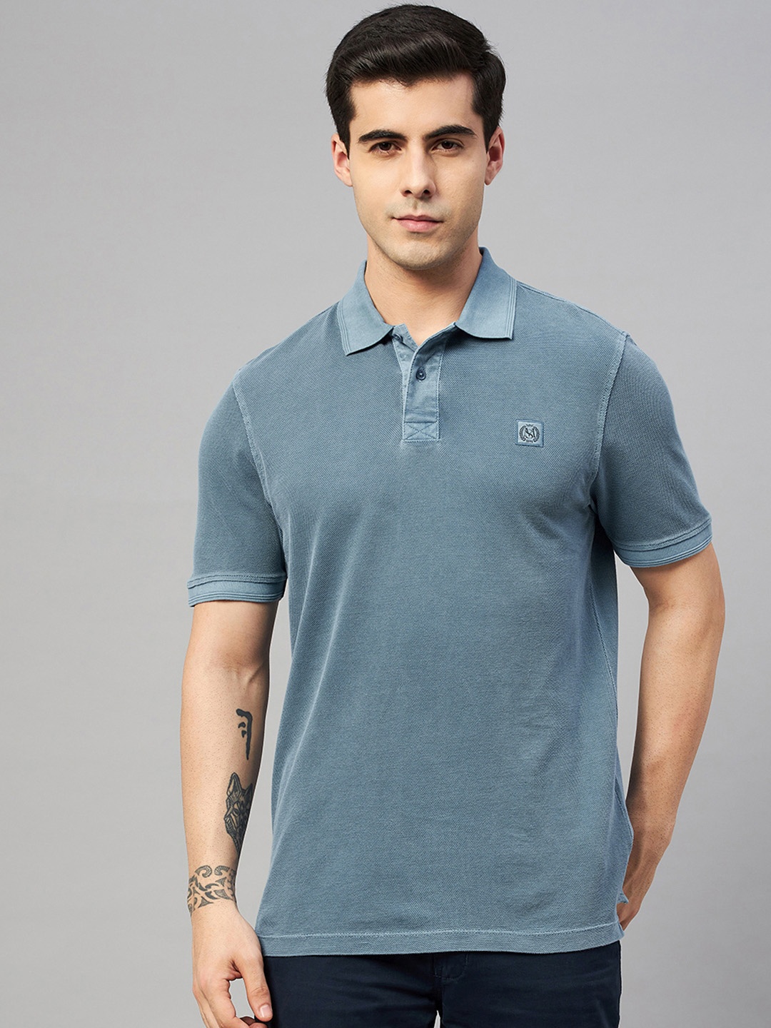 

Marks & Spencer Men Blue Polo Collar Pure Cotton T-shirt