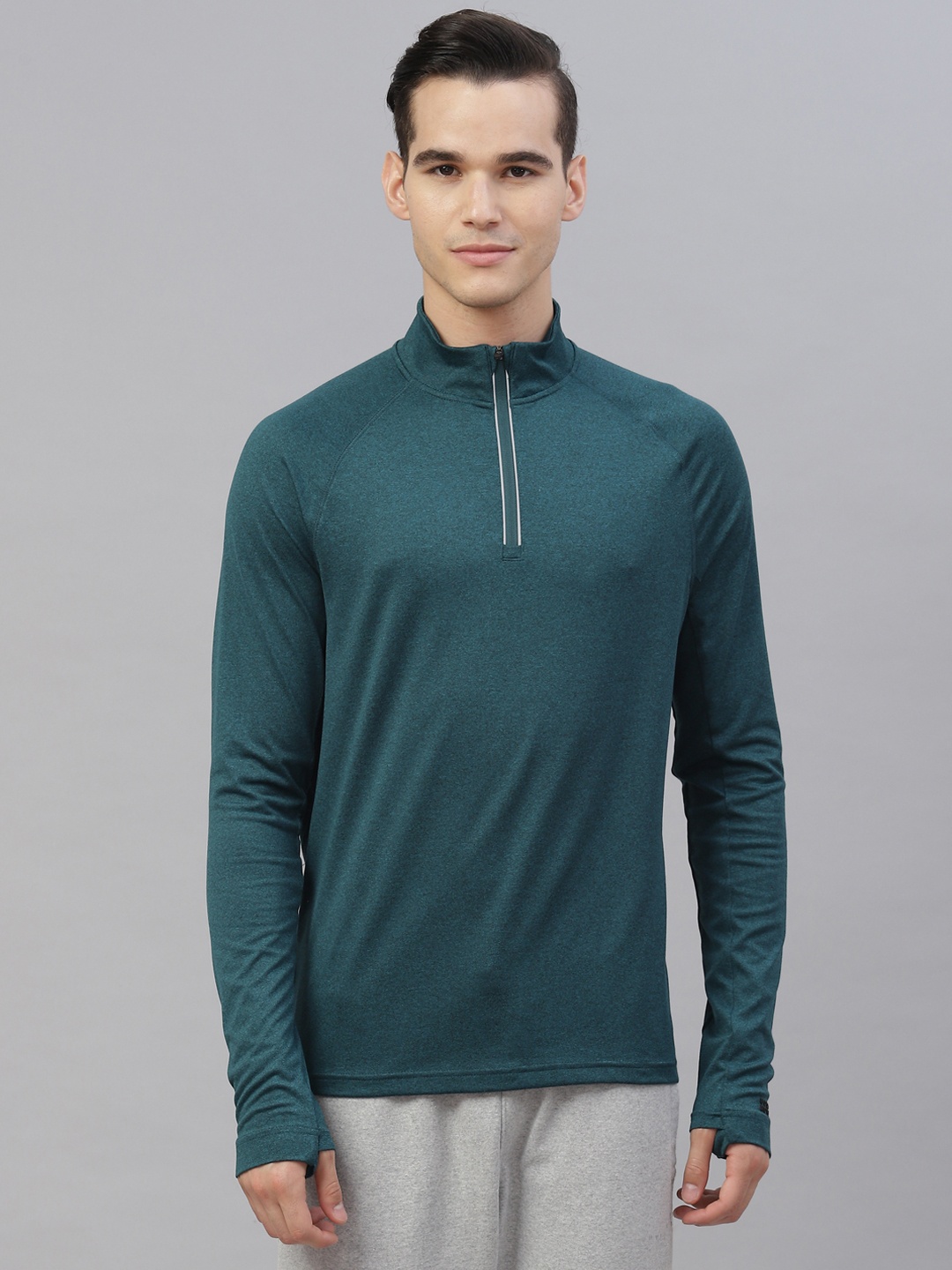 

Marks & Spencer Men Solid High Neck Moisture Wicking Training T-shirt, Teal