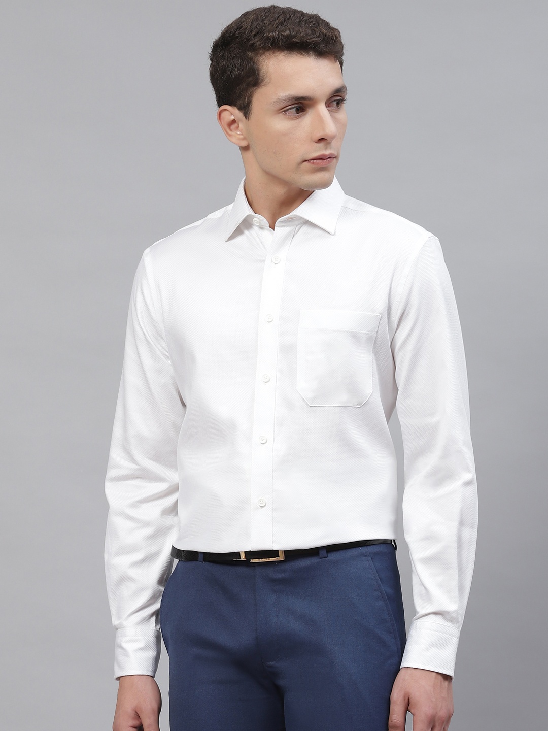 

Marks & Spencer Men White Pure Cotton Textured Non-Iron Formal Shirt