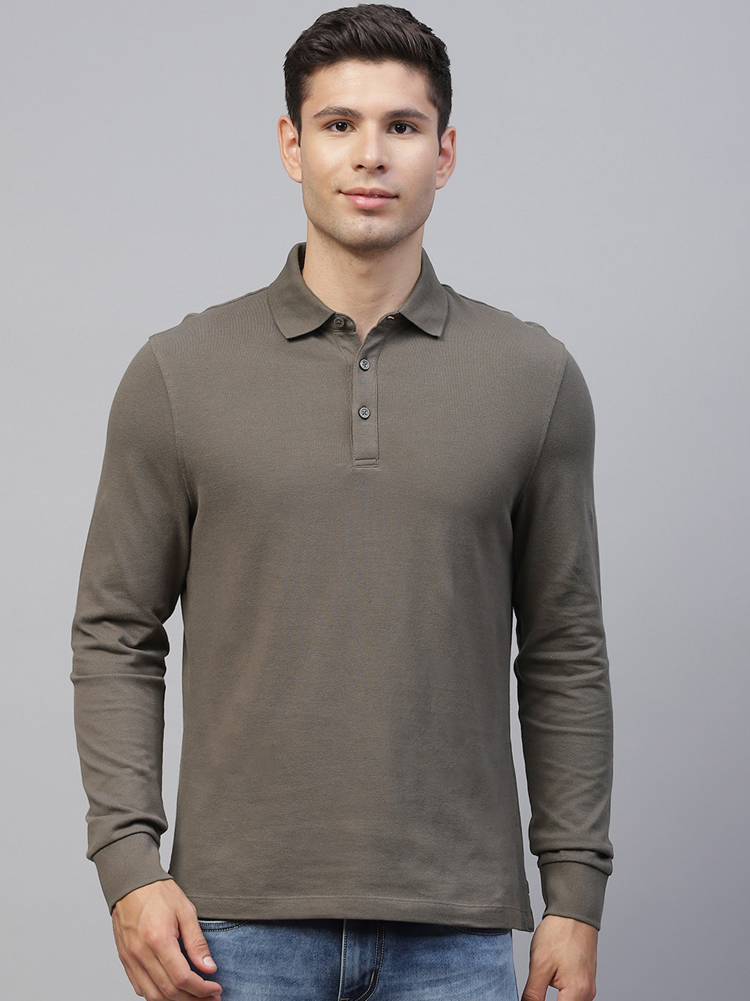 

Marks & Spencer Men Taupe Polo Collar Pure Cotton T-shirt