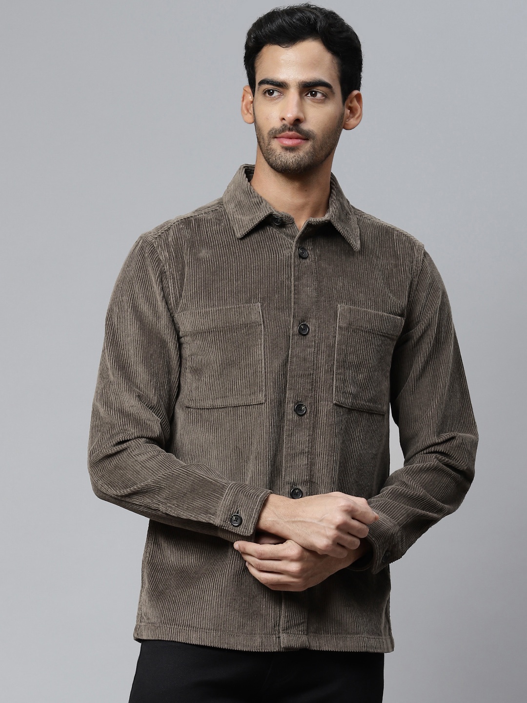 

Marks & Spencer Men Pure Cotton Solid Oversized Corduroy Casual Shirt, Brown