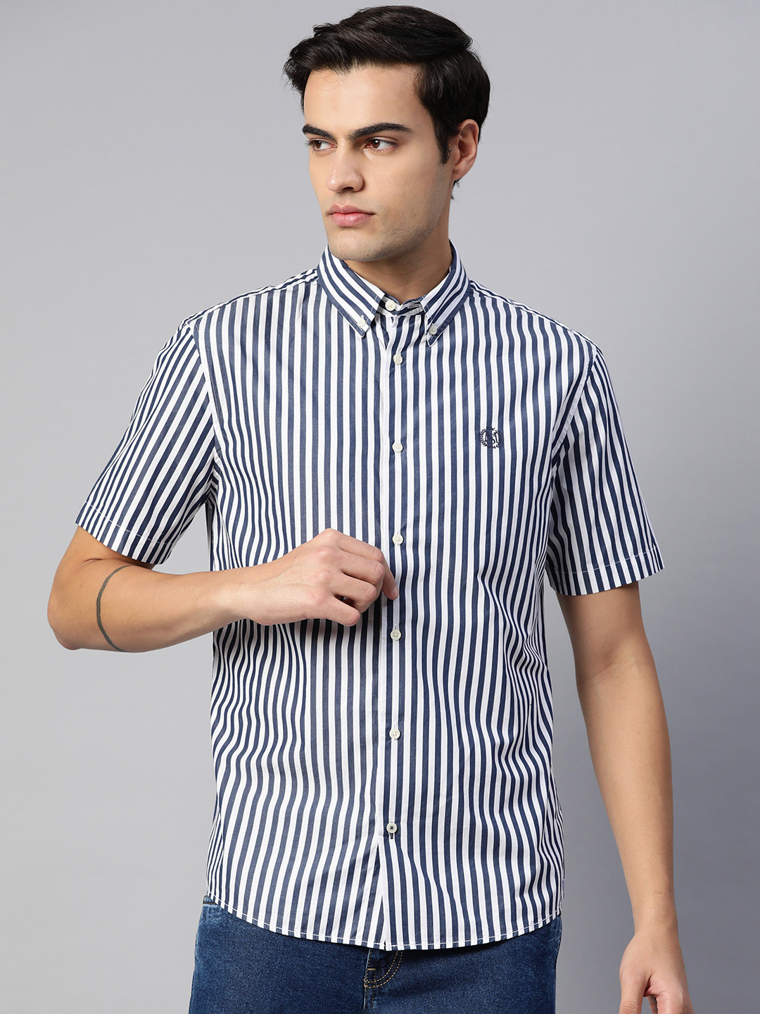 

Marks & Spencer Pure Cotton Striped Casual Shirt, Blue