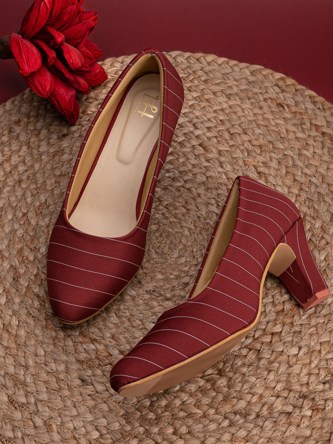 

Hydes N Hues Red Striped Block Pumps