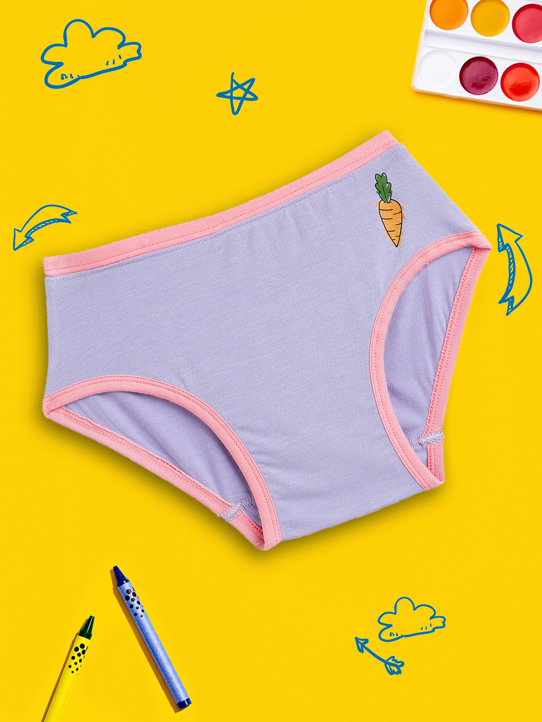 

XY Life Girls Lavender Scribbles Rain Cloud Yellow Intellisoft Tencel Modal Hipsters